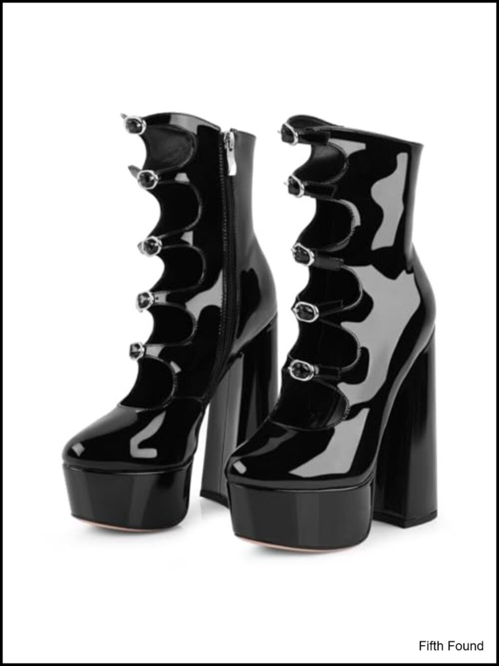 Platform Heels Closed Toe Chunky Block Goth Ankle Boots Side Zipper Buckle